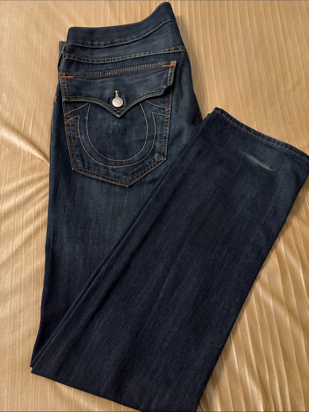 True Religion Men’s Dark Blue Straight Leg Jeans with Flap Pocket